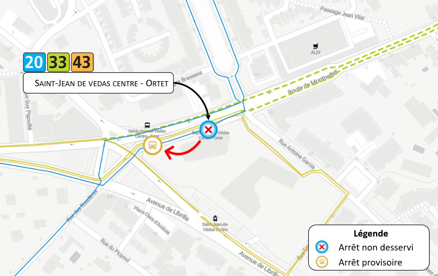 TaM arr&ecirc;t st jean de v&eacute;das ortet d&eacute;plac&eacute; du 6 au 10-01